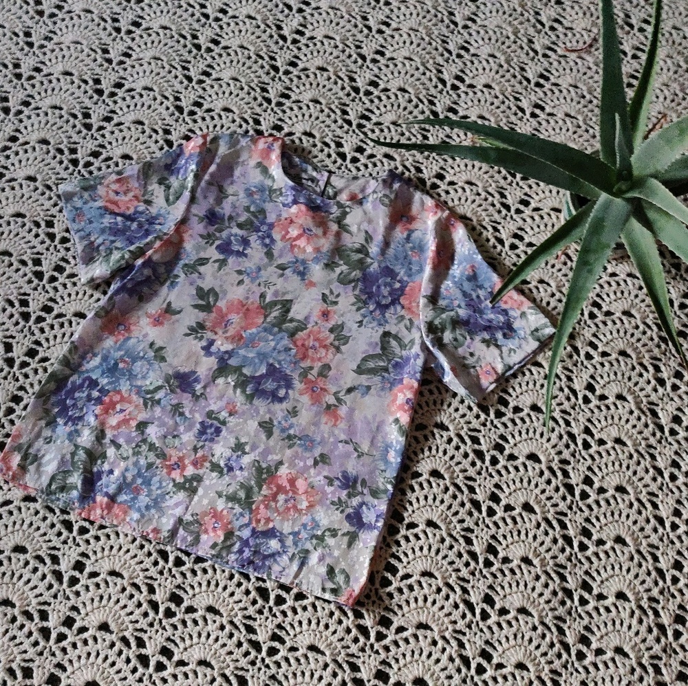 Vintage Pastel Floral Blouse - Size Small
